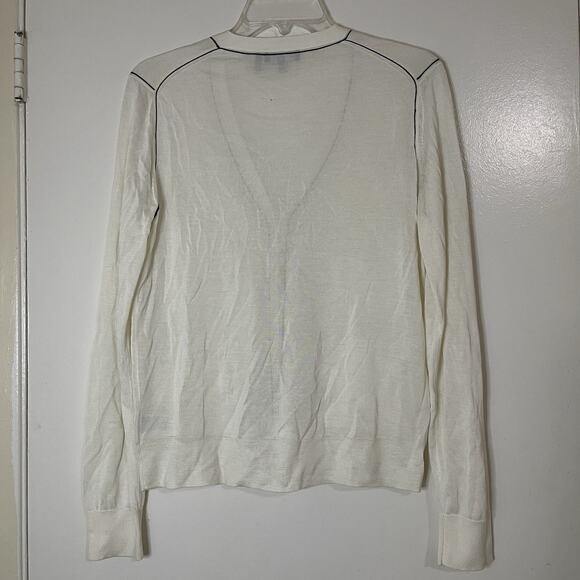 NWOT THEORY Ivory white lightweight silk knit button down cardigan size Medium - Picture 3 of 6